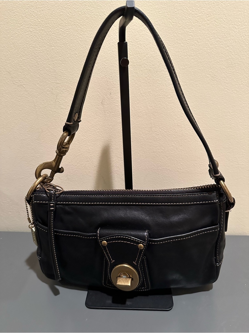 Vintage Coach 65th Anniversary Black Leather Legacy Turn Lock FO63 - 10326